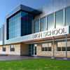 School building with fire safety equipment